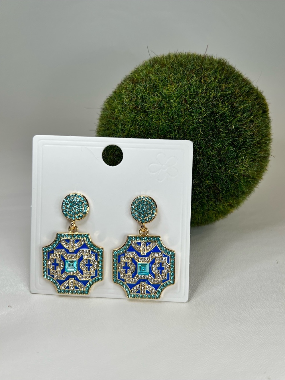 NEW Inspired Glass art deco blue torquoise enamel vintage style drop earrings